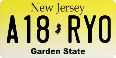 NJ license plate A18RYO