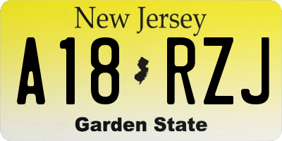 NJ license plate A18RZJ