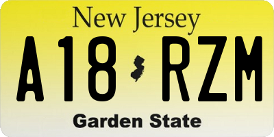 NJ license plate A18RZM