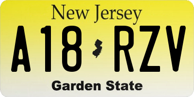 NJ license plate A18RZV