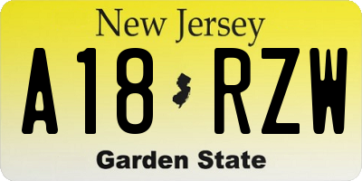 NJ license plate A18RZW