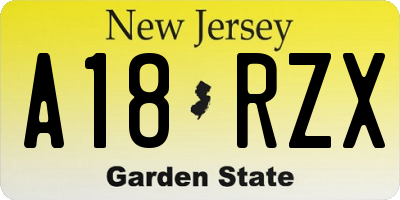 NJ license plate A18RZX