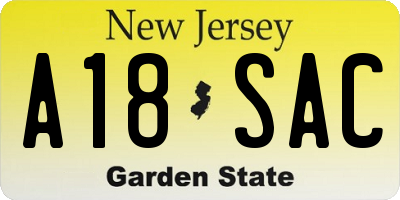 NJ license plate A18SAC
