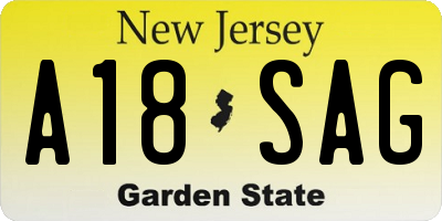 NJ license plate A18SAG