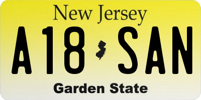 NJ license plate A18SAN