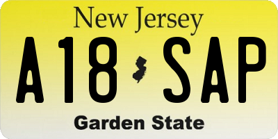 NJ license plate A18SAP