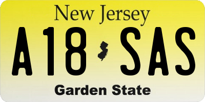 NJ license plate A18SAS