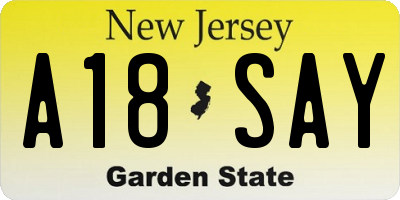 NJ license plate A18SAY