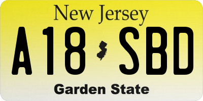 NJ license plate A18SBD
