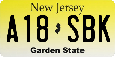 NJ license plate A18SBK
