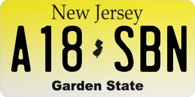 NJ license plate A18SBN
