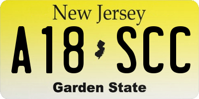 NJ license plate A18SCC