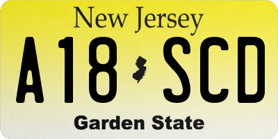 NJ license plate A18SCD