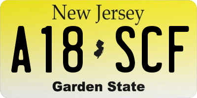NJ license plate A18SCF