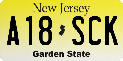 NJ license plate A18SCK