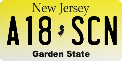 NJ license plate A18SCN