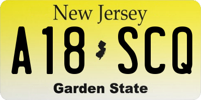 NJ license plate A18SCQ