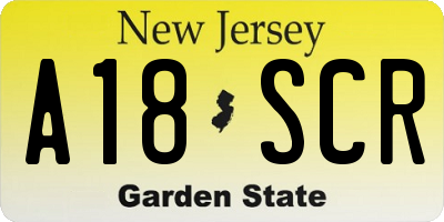 NJ license plate A18SCR