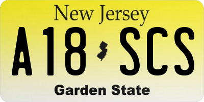 NJ license plate A18SCS