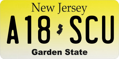 NJ license plate A18SCU
