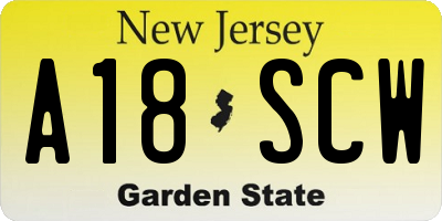 NJ license plate A18SCW