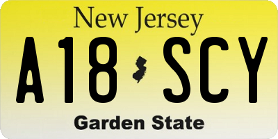 NJ license plate A18SCY