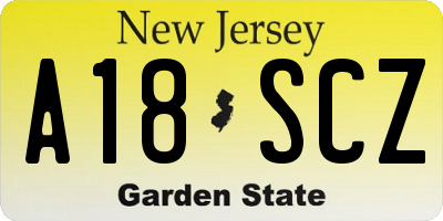 NJ license plate A18SCZ