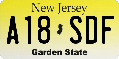 NJ license plate A18SDF