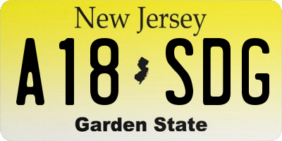 NJ license plate A18SDG