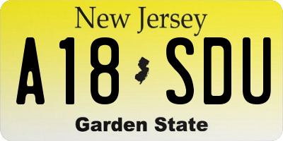 NJ license plate A18SDU