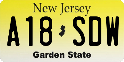 NJ license plate A18SDW