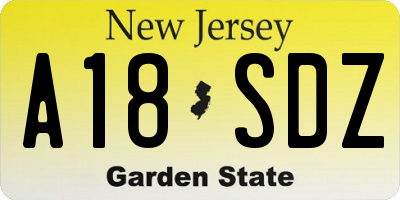NJ license plate A18SDZ