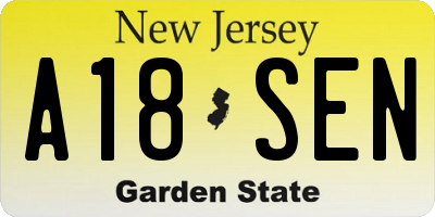 NJ license plate A18SEN