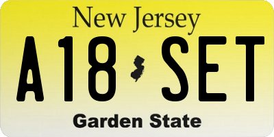 NJ license plate A18SET
