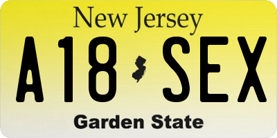 NJ license plate A18SEX