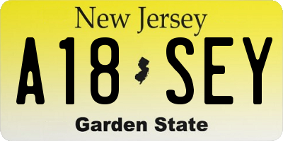NJ license plate A18SEY