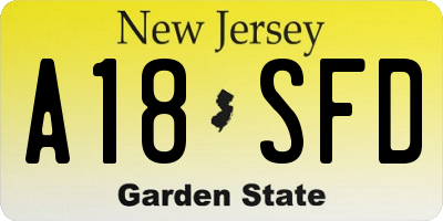 NJ license plate A18SFD