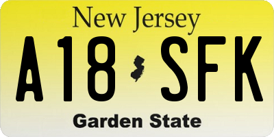 NJ license plate A18SFK