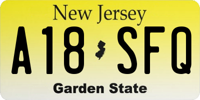 NJ license plate A18SFQ