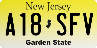 NJ license plate A18SFV