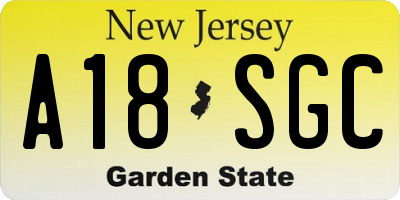 NJ license plate A18SGC