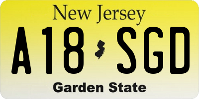 NJ license plate A18SGD