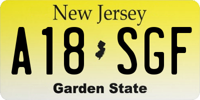 NJ license plate A18SGF