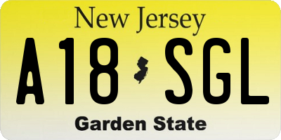 NJ license plate A18SGL
