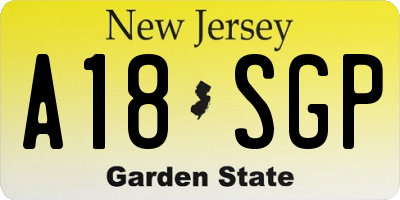 NJ license plate A18SGP
