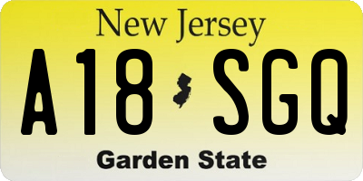 NJ license plate A18SGQ
