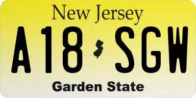 NJ license plate A18SGW