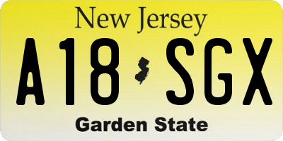 NJ license plate A18SGX