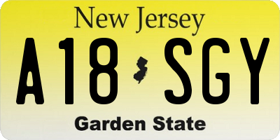 NJ license plate A18SGY