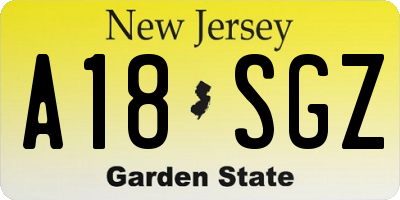 NJ license plate A18SGZ